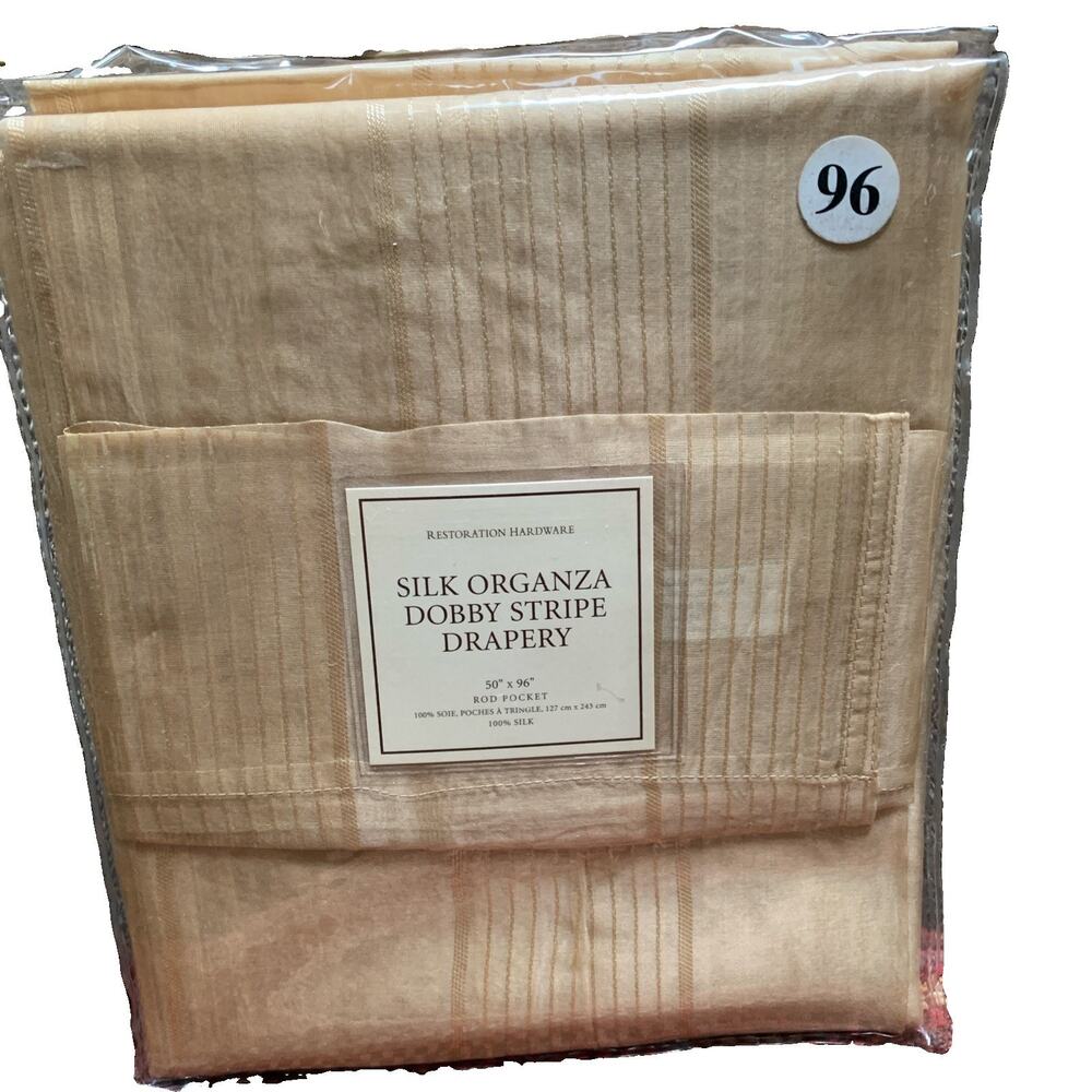 100% Silk Organza Dobby Stripe Drapery, NWT from Restoration Hardware (50x96)